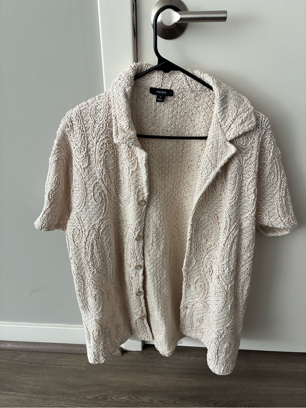 Reiss Cream Textured Short-Sleeve Knit Cardigan
